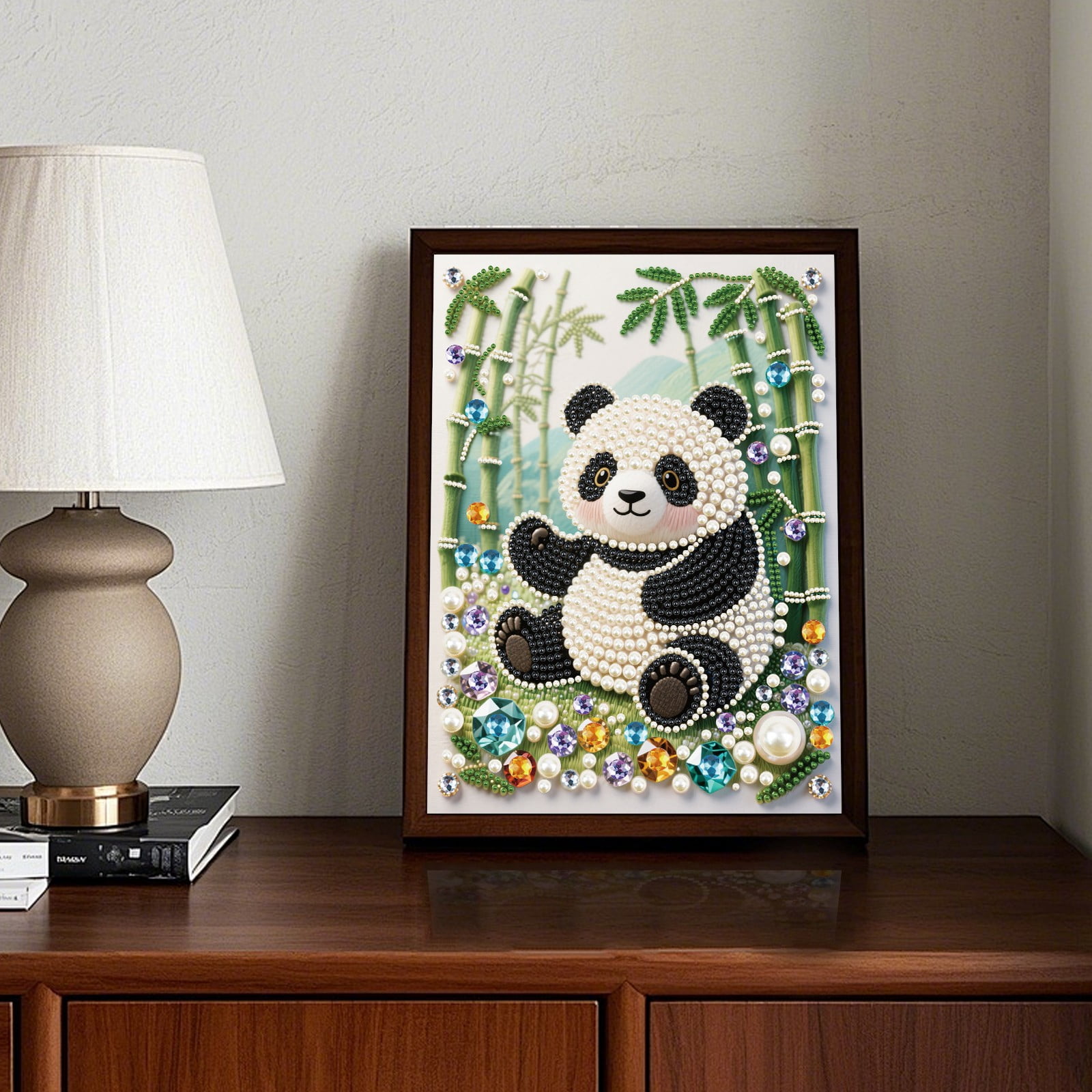 FLOPESN DIY Gemstone Pearl Painting Kit - 9.84x13.78 Inch Frameless Colourful Canvas Art for Adults, Stress Relief Craft & Home Wall Decor-Panda