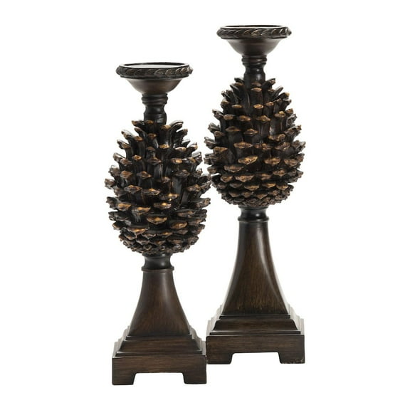 Pine Bluff Candleholders Resin Brown 17"/18.5" Ht. Farmhouse Style