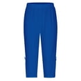 thumbnail image 4 of Stamzod Women's Capris Summer Solid Color High Waisted Stretch Capri Leggings Casual Slim Fitting Leggings for Women Blue XXL, 4 of 7