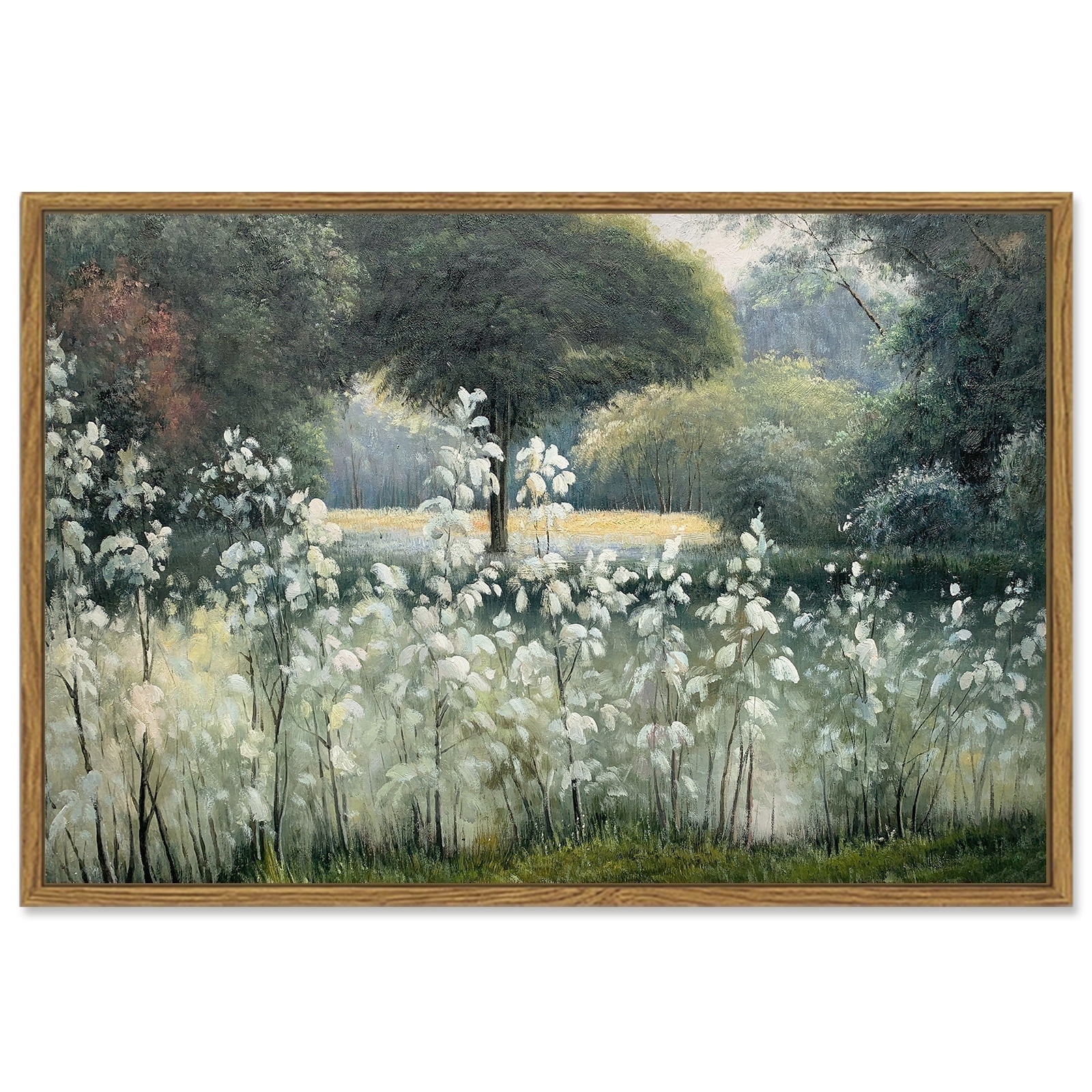 Drsoum Framed 24x36in Landscape Canvas Wall Art Forest Vintage Classical Framed Painting Room Decor for Hallway Bedroom Living Room - Natural Framed