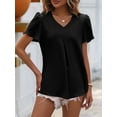 thumbnail image 3 of Womens Dressy Chiffon Blouses Summer Puff Petal Short Sleeve Shirts V Neck Casual Work Tops Black XXL, 3 of 6