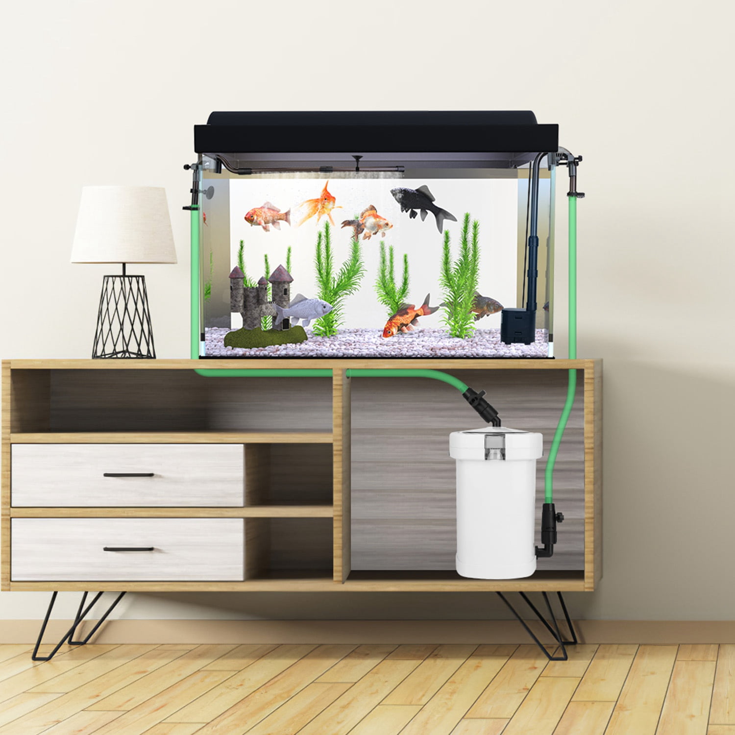 Quite External Filter System for Aquarium TeqHome 3-Stage External Canister Filter for Aquarium Fish Tank Water Circulation with 600L/H Flow Rate 35.4in Max Height 6W