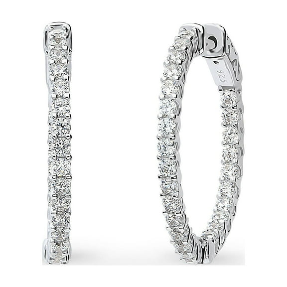 BERRICLE Sterling Silver Cubic Zirconia CZ Medium Fashion Inside-Out Hoop Earrings for Women 1 inch, Rhodium Plated
