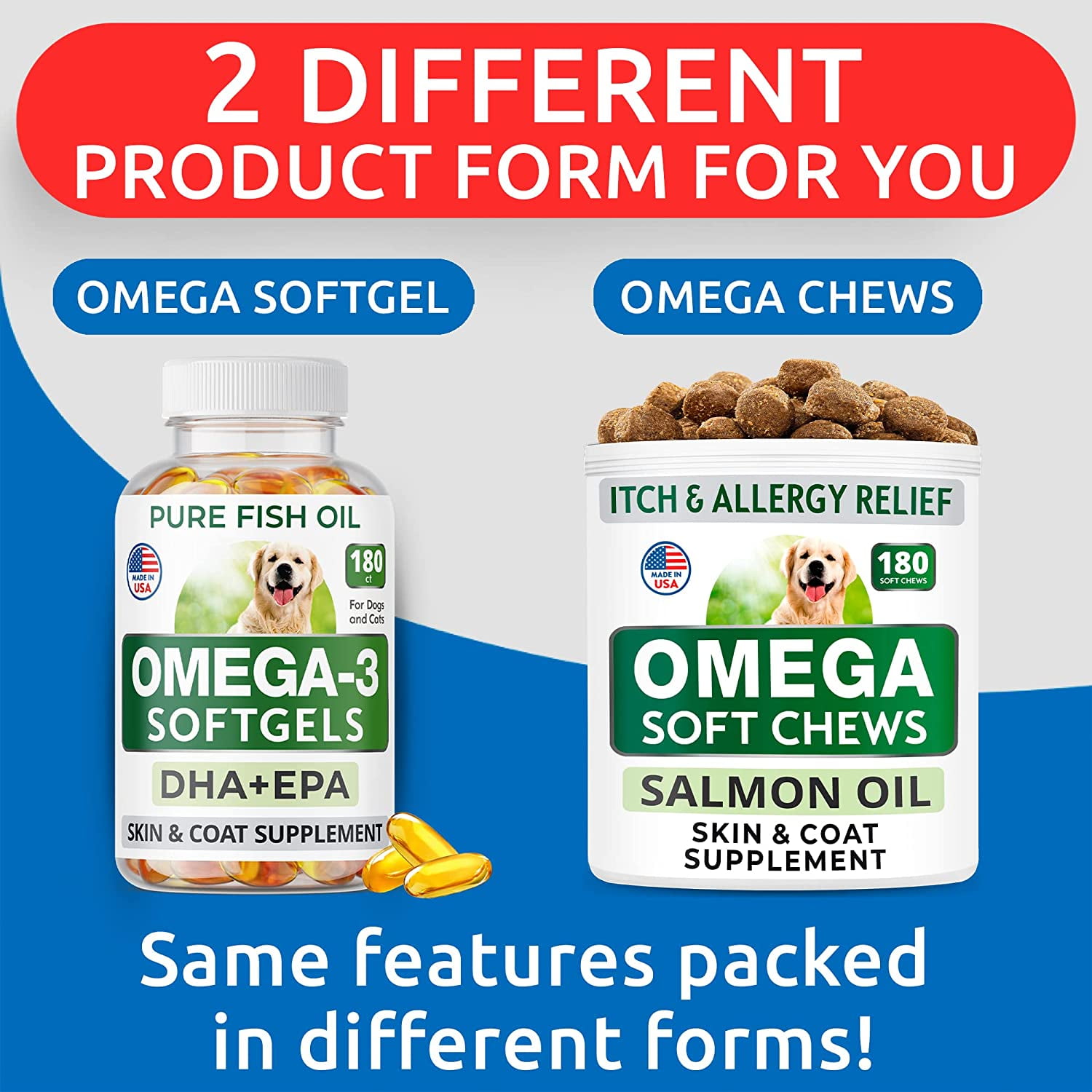 Bark&Spark Omega-3 Fish Oil Softgels for Dogs - Shedding & Itch Relief, Skin & Coat Health - EPA & DHA, Hot Spots Support (180 ct)