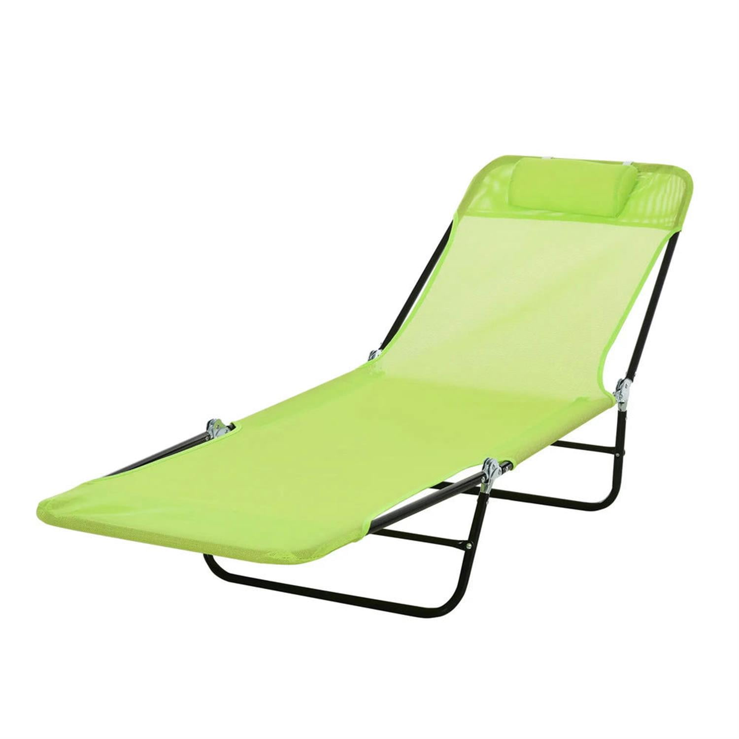 Demi Bonn Outdoor Folding Chaise Lounge with Reclining Back, Mesh Seat, Headrest for Pool, Beach, Yard, Patio, Sun Tanning, Green