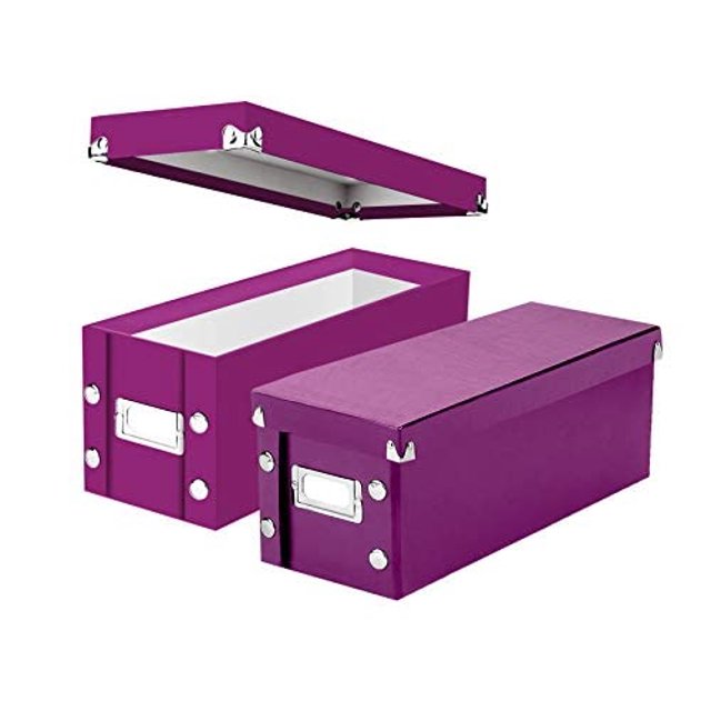 Caja de almacenamiento de CD Snap -N -Store - Paquete de 2, duradero, 5.1 x 5.1 x 13.2 pulgadas de disco con tapas para almacenar hasta 330 discos - Berry