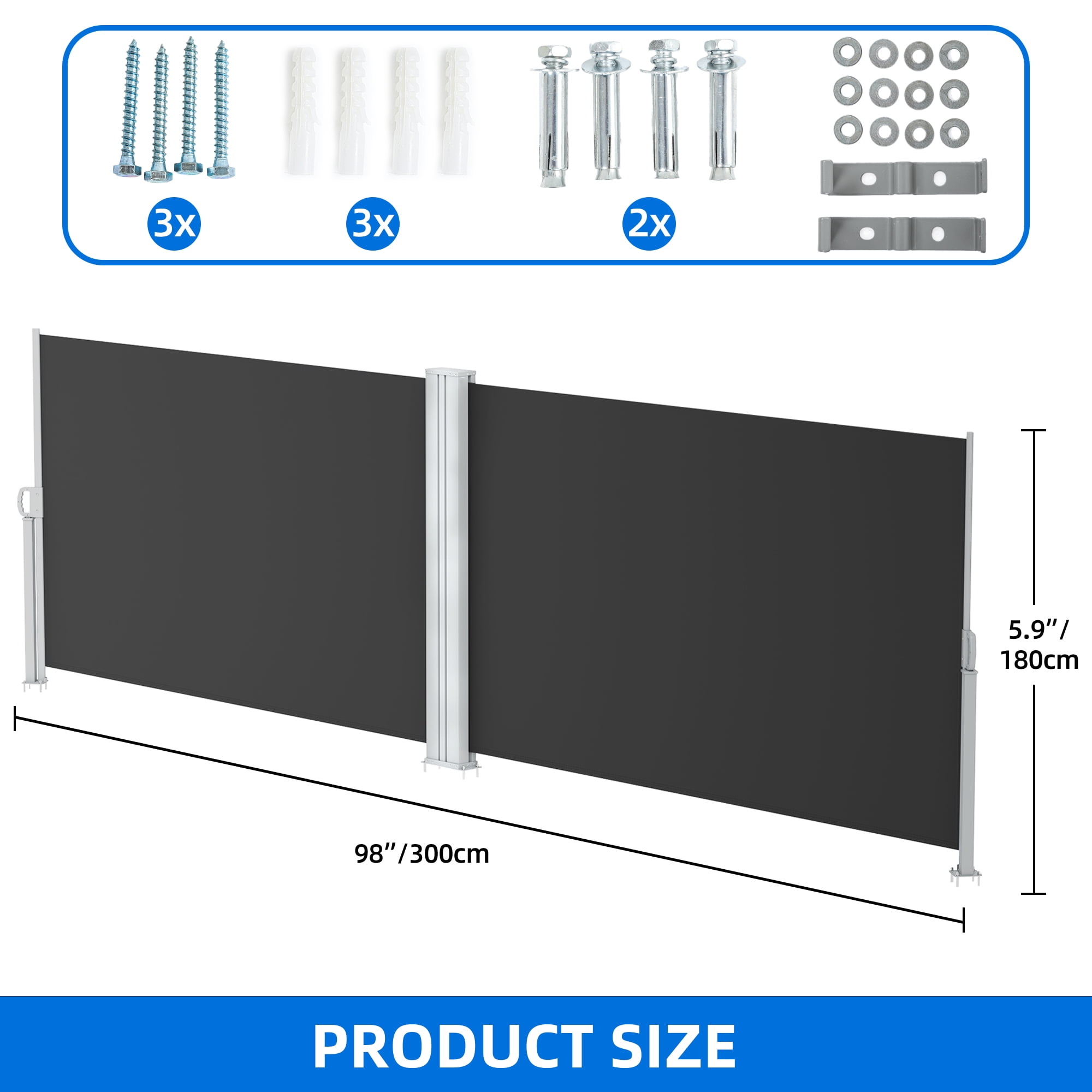 DEXTRUS Retractable Double Side Awning Privacy Screen & Fence Polyester, Polyurethane, 236''X 70''