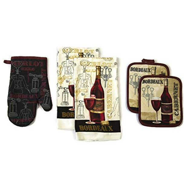 Lobyn Value Packs Kitchen Towel 5 Piece Linen Set 2 Towels 2 Pot Holders 1 Oven Mitt Cabernet Walmart Com Walmart Com