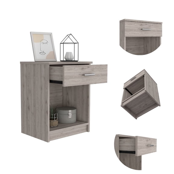 Plethoria Home 1-Drawer 1-Shelf Nightstand Light Grey
