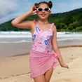 thumbnail image 2 of LIIPEE Girls One-Piece Swimsuit Sets With Solid Color Mesh Wrap Skirt 2 Piece Set Kids Casual Summer Heart Print Open Back Ruffle Swimwear Cute Fashion Pool Party Beachwear,11 Years, 2 of 8