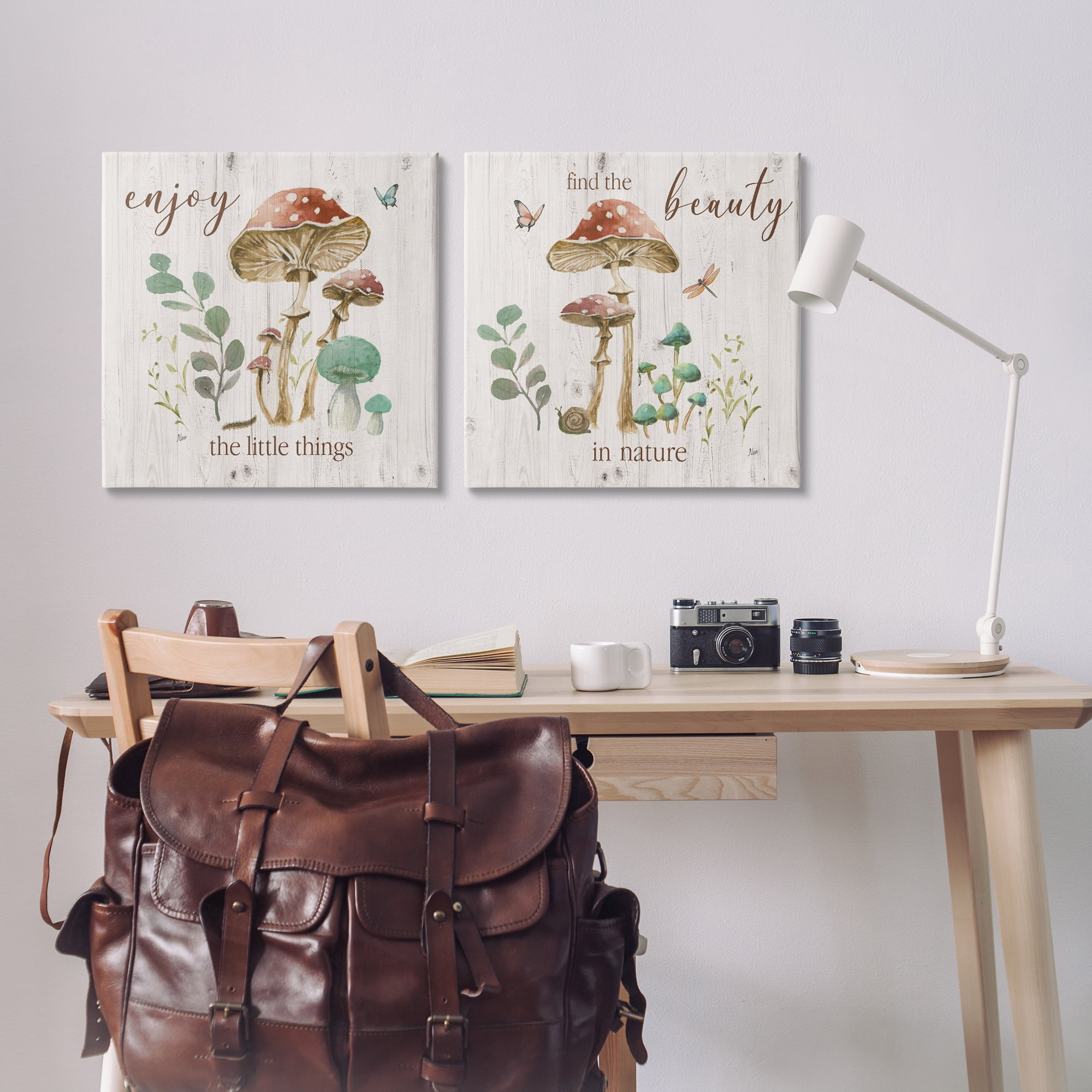 Stupell Industries Enjoy Beauty Mushroom Plants & Flowers Painting Wrapped Canvas Art Print Wall Art, 24 x 24, Set of 2