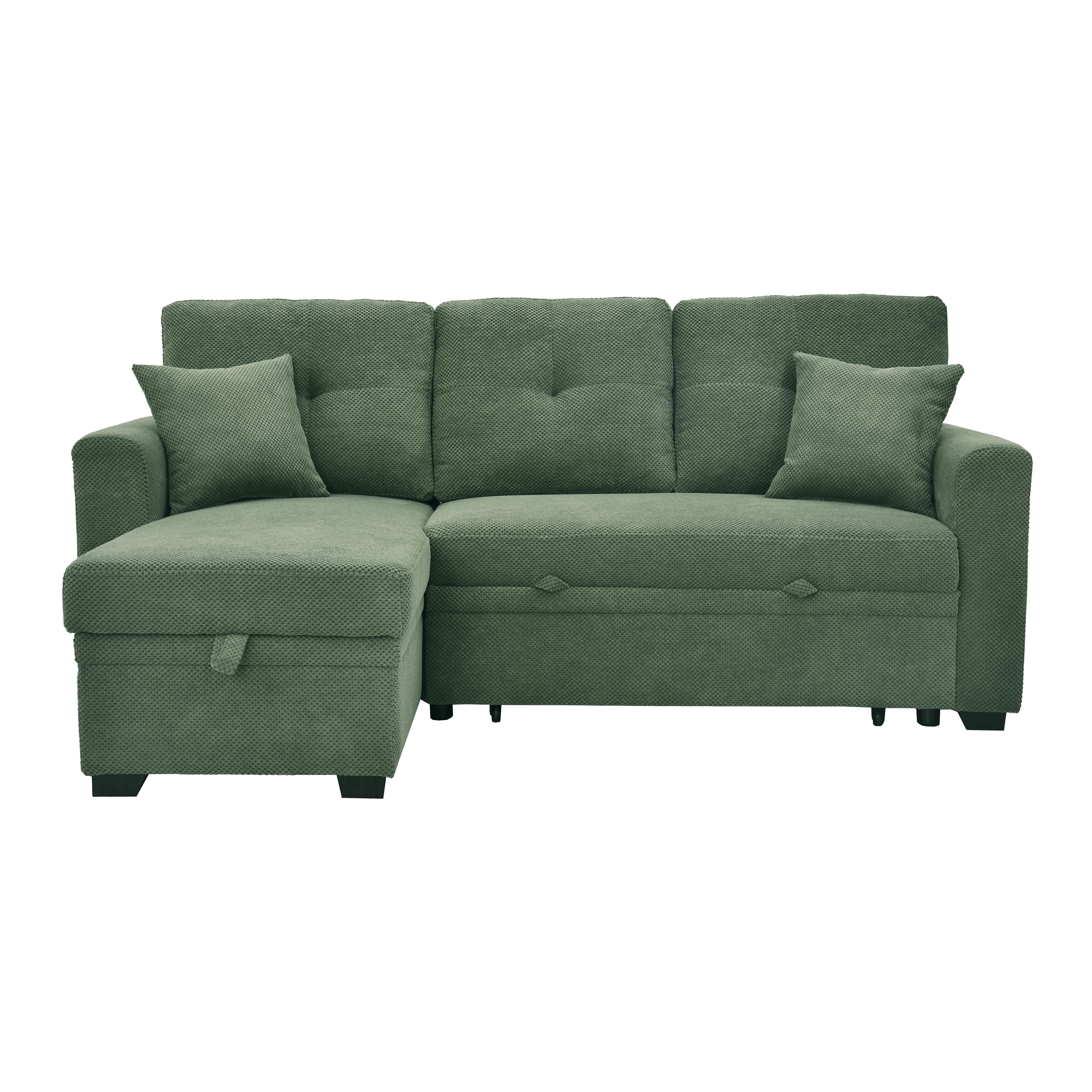 Howcool Sectional Sleeper Sofa with Pull-Out Bed,Reversible Storage Chaise,L-Shaped Convertible Couch for Small Living Room,Dark Green,Coffee Bean