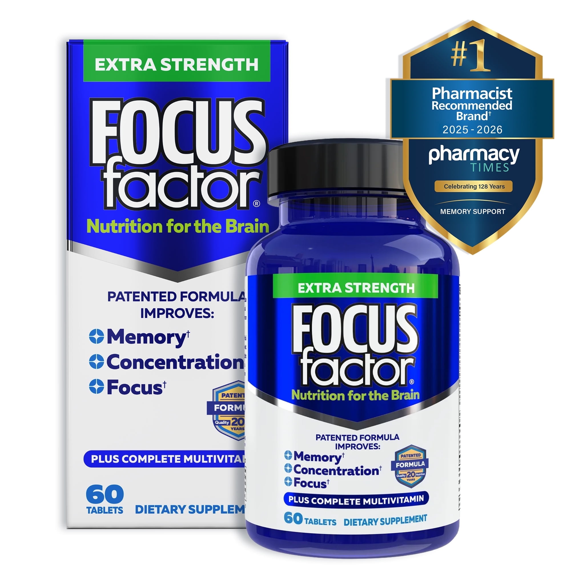 FOCUS FACTOR Extra Strength (60 Count) - Brain Supplement for Memory, Concentration and Focus