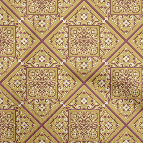 oneOone Georgette Viscose Gamboge Yellow Fabric Asian Ornamental Sewing Material Print Fabric By The Yard 42 Inch Wide