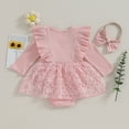 thumbnail image 3 of Bagilaanoe Newborn Baby Girl Rompers Dress Long Sleeve Bodysuit + Headband 3M 6M 12M 18M Infant Fall Patchwork A-line Princess Dresses, 3 of 8