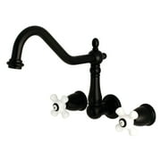 Kingston Brass Heritage 3-Hole Wall Mount Roman Tub Faucet Matte Black Matte