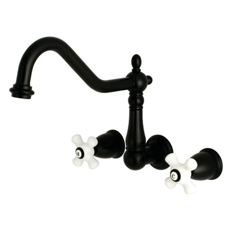 Kingston Brass Heritage 3-Hole Wall Mount Roman Tub Faucet Matte Black Matte