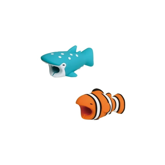 Cable Protectors Animal Biters for All Androids and iPhones Perfect for Lightning Cables - 2pk Clown Fish & Whale Shark