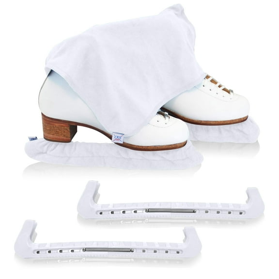 CRS Cross Skate Guards, Soakers and Towel Gift Set - Ice Skating Guards and Soft Skate Blade Covers for Figure Skating or Hockey (Waltz White, Medium)