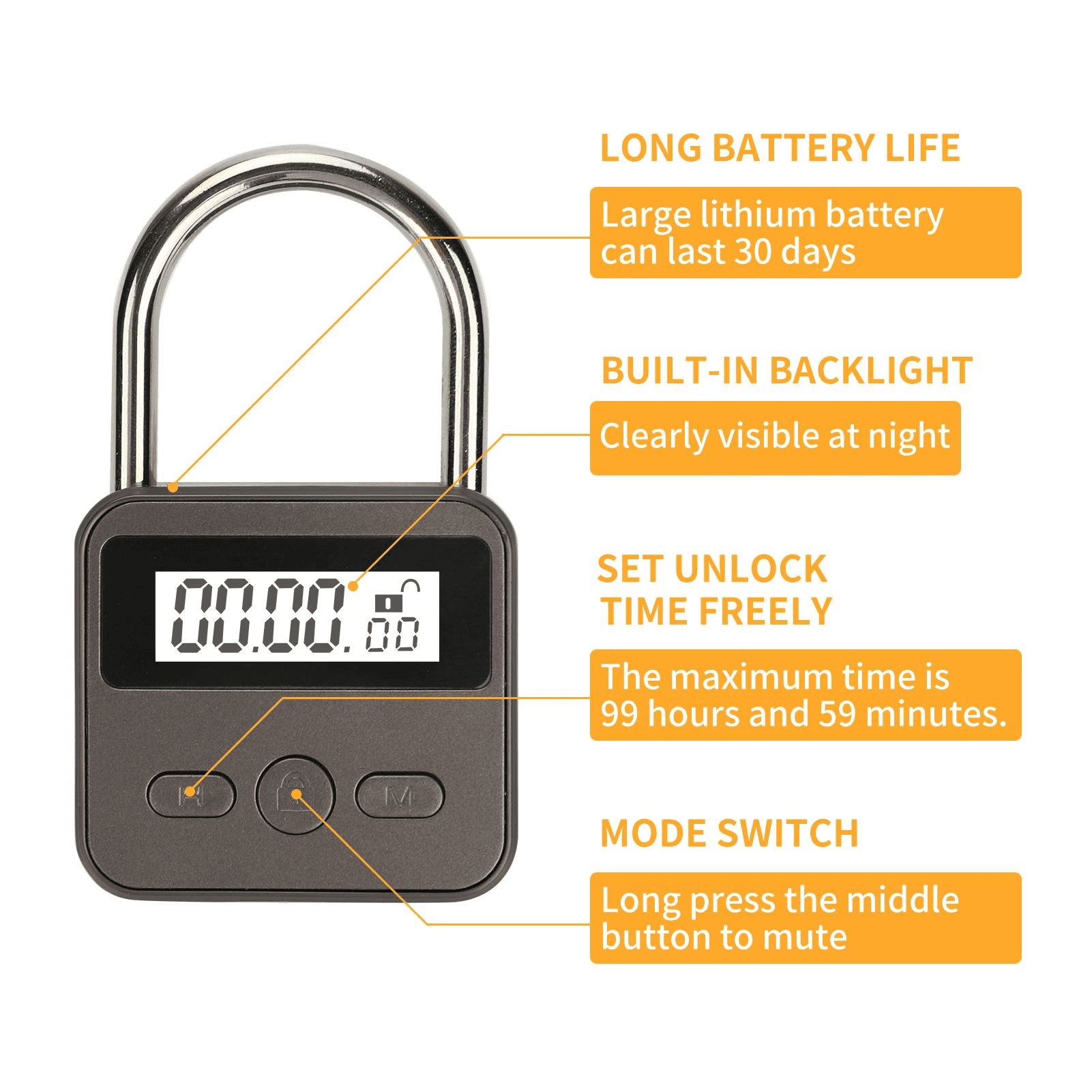  KENRONE Combination Lock, Metal Timer Lock,Timers,USB  Rechargeable Time Timer Padlock with 1m Spring Rope,99 Hours Max Timing  Self-Discipline Anti-Addiction Timed Padlock（Silver : Tools & Home  Improvement