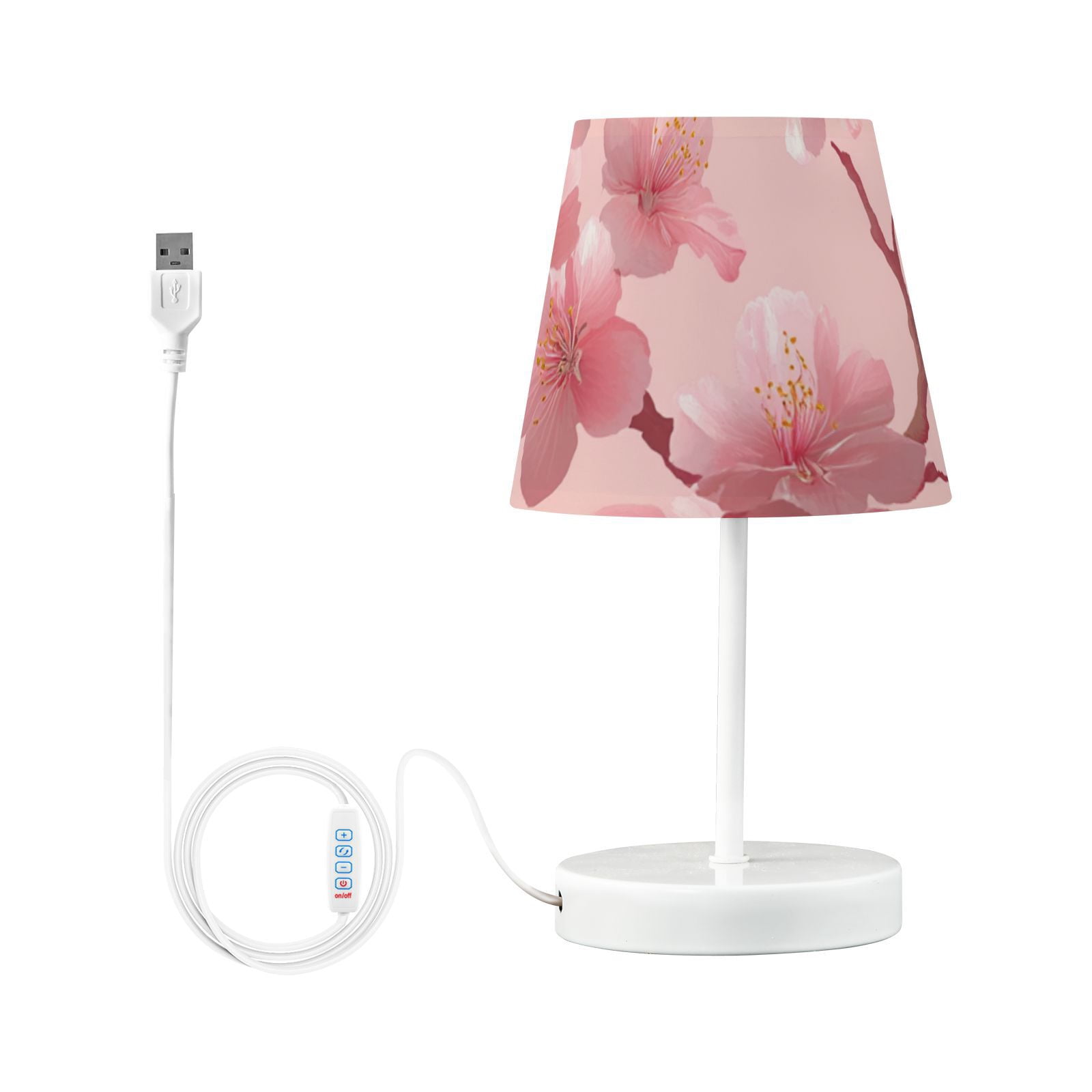 Pink Cherry Blossom LED Desk Lamp Table Lamp USB Bedside Nightstand Small Lamp for Bedroom Living Room Kids Room