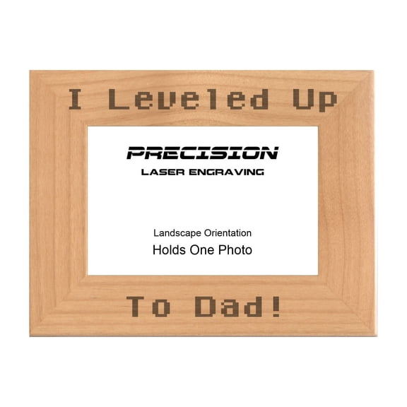 PrecisionNC Gamer Gifts I Leveled Up to Dad Engraved Natural Wood Picture Frame for Newborn Baby 5x7 Landscape