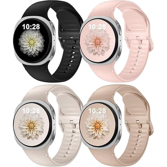 4 Pack Sport Band Compatible with Samsung Galaxy Watch 8 40mm 44mm/Galaxy Watch 8 Classic 46mm (2025), No Gap Soft Silicone Strap One Click Waterproof Replacement for Women Men