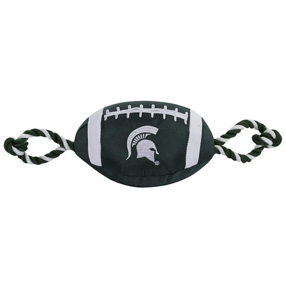 Pets First NCAA Michigan State Spartans Strong, Durable, Chewable Football Dog Toy with Inner Squeaker and Side Ropes, Officialy Licensed