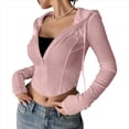 thumbnail image 3 of Chaqueta Corta Ligera con Capucha, Cremallera y Cordón de Larga para Mujer Rosa XL, 3 of 9