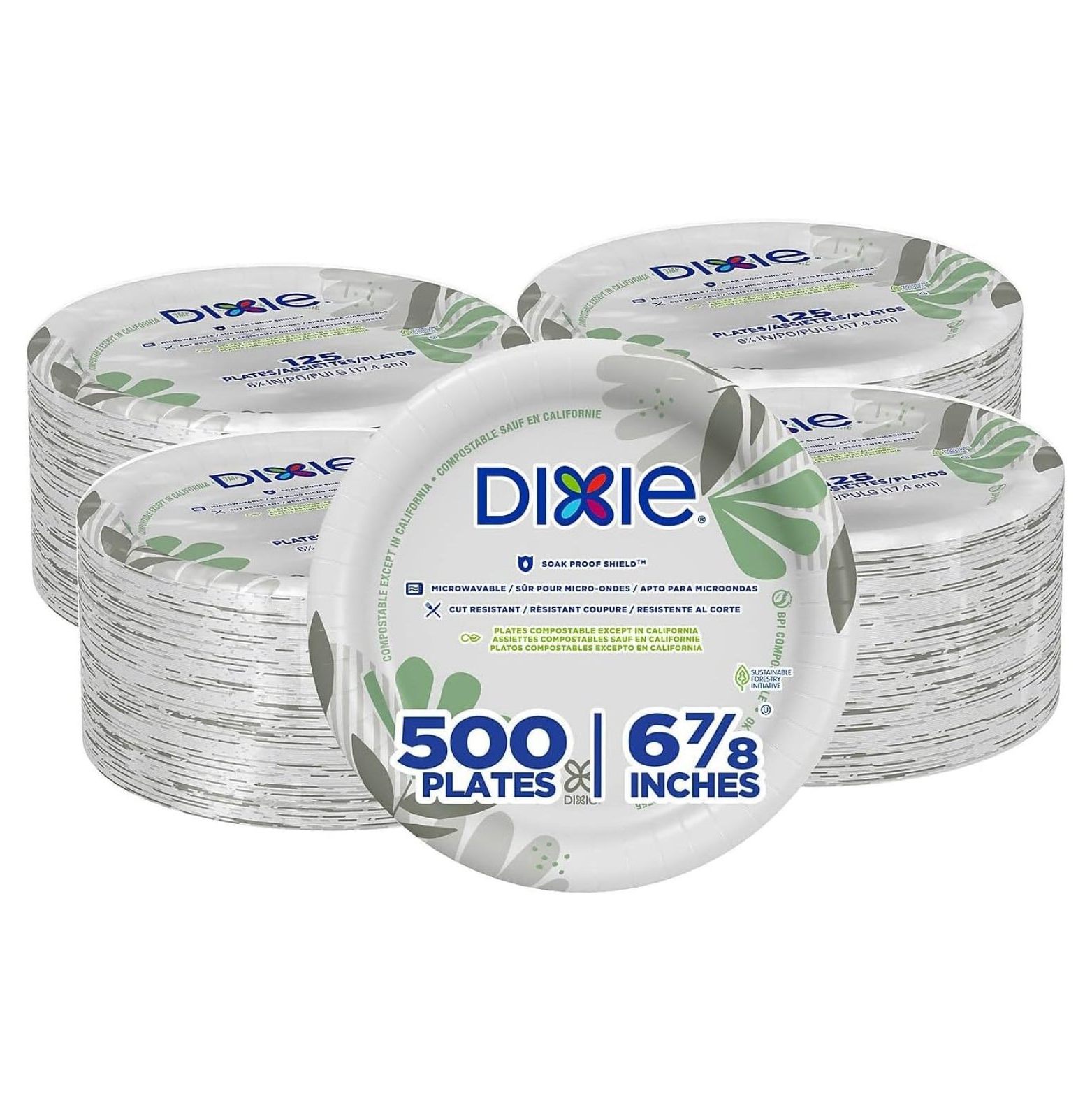 Pathways Soak-Proof Shield Mediumweight Paper Plates, WiseSize, 6.88" dia, Green/Burgundy, 500/Carton