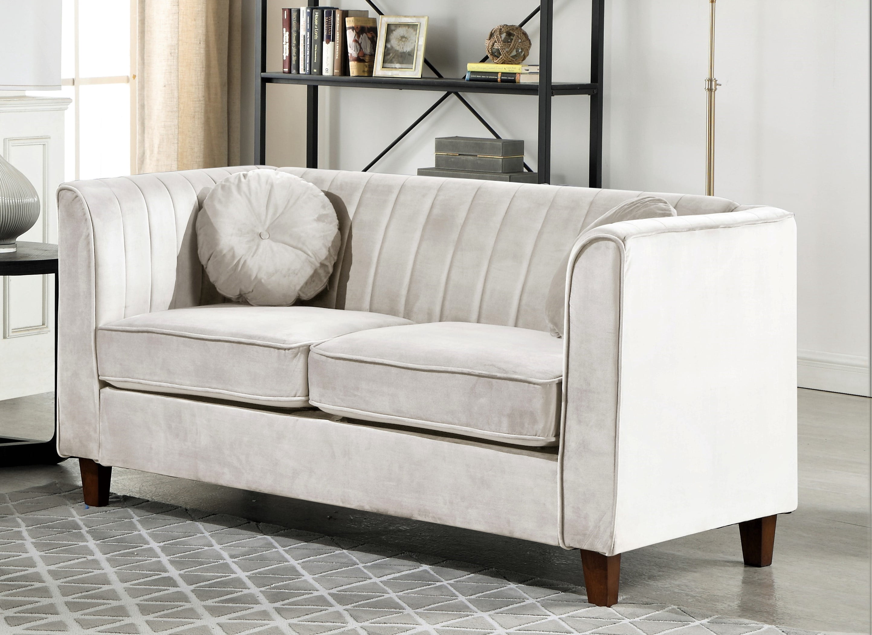 Uspridefurniture Arcola 55'' Velvet Rolled Arm Loveseat, Beige