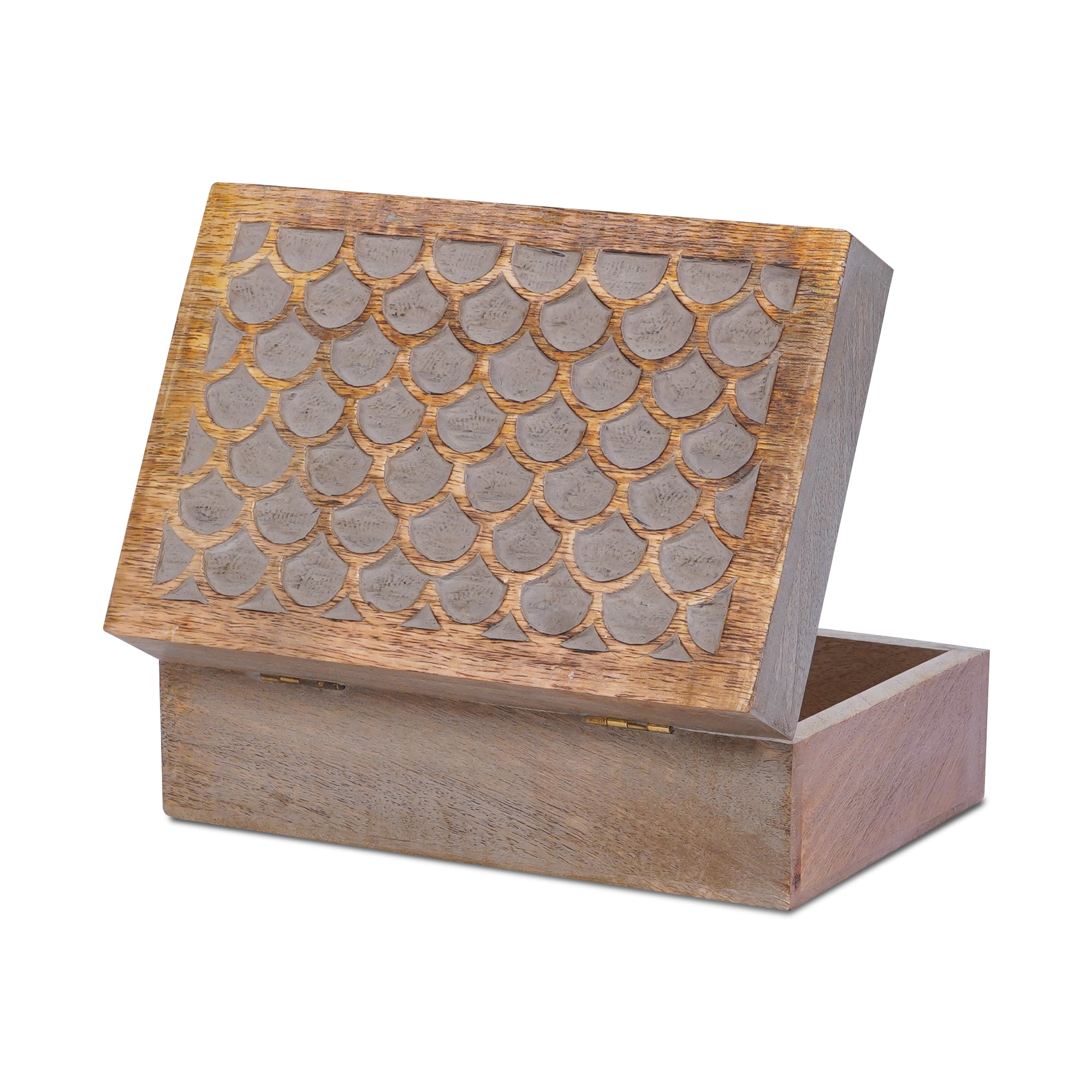 Mela Artisan Large Wooden Box, Handmade Mangowood Keepsake Box, Grey Memory Box, 9" x 6" x 3.5"