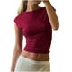 thumbnail image 1 of Top ahuecado sin espalda para mujer, camiseta ajustada de manga corta con ombligo y cuello alto, Top de belleza europea Sexy para chica de Color sólido Pompotops hfajkhk140839, 1 of 9