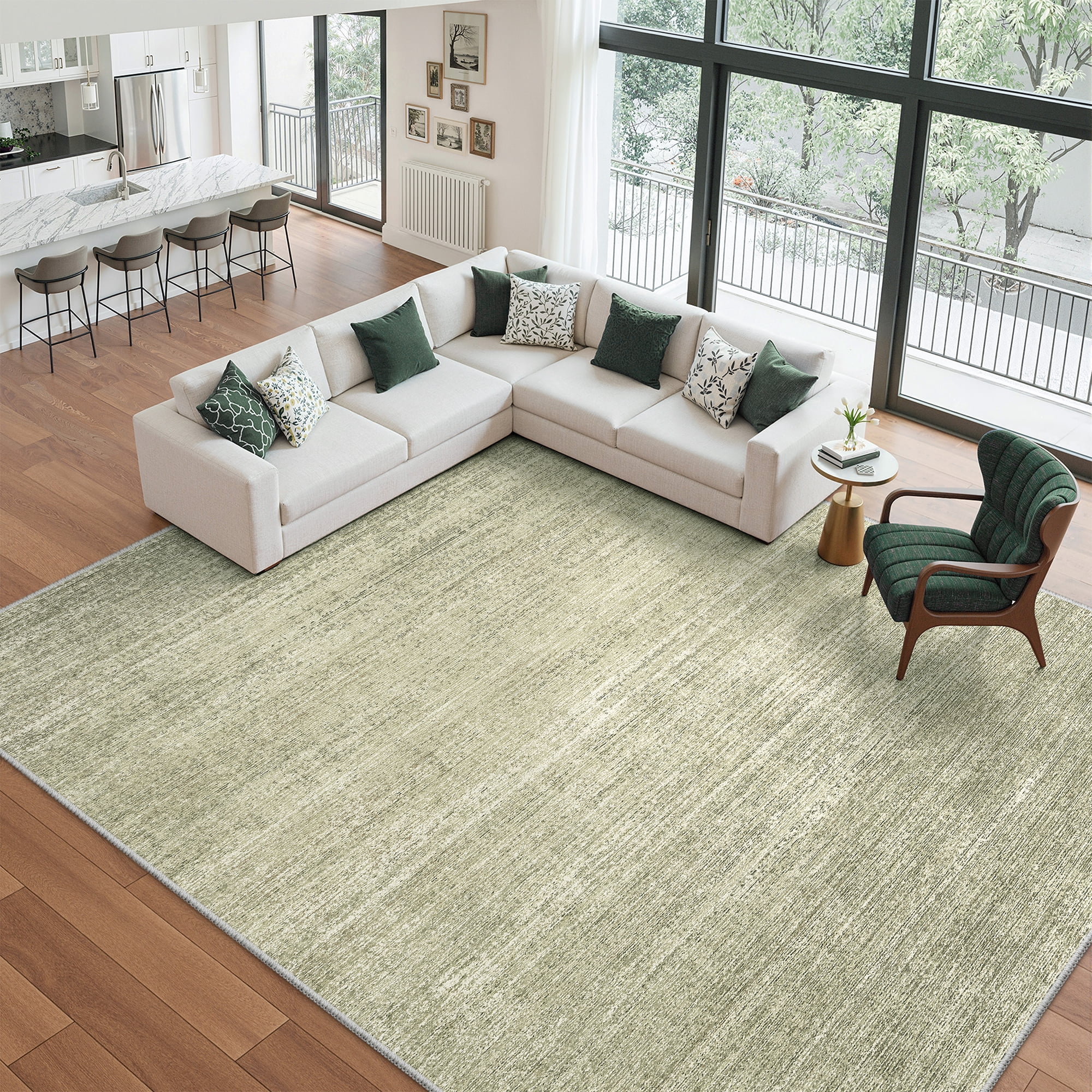 Roxstand TPR Non-Slip Area Rug Washable Soft Carpet for Living Room Bedroom Kitchen Hallway Entryway Home Decor Floor Mat, 8x10 ft, Green