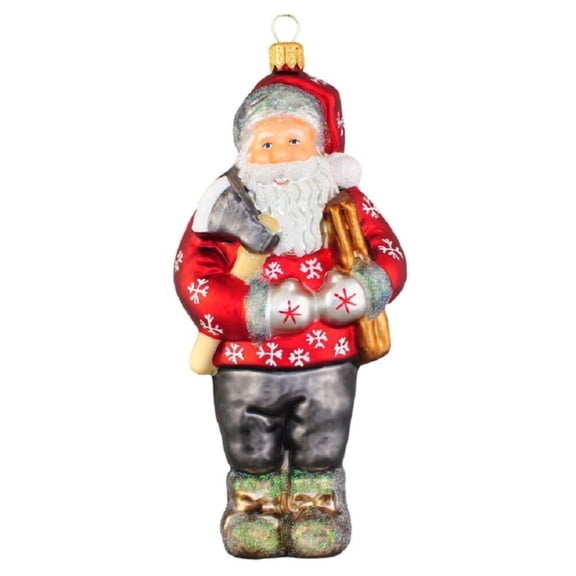Santa Claus Cutting Wood Woodcutter Polish Glass Christmas Tree Ornament Poland