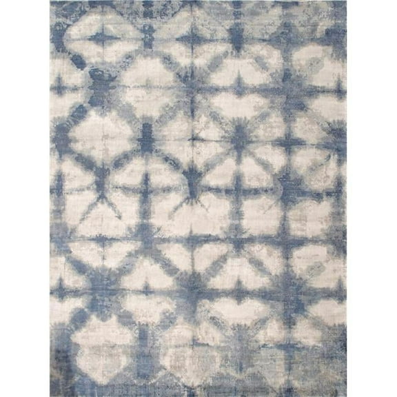 Pasargad Home Shibori Collection Hand-Loomed Silver/Blue Bsilk & Wool Area Rug-12' 0" X 15' 0"