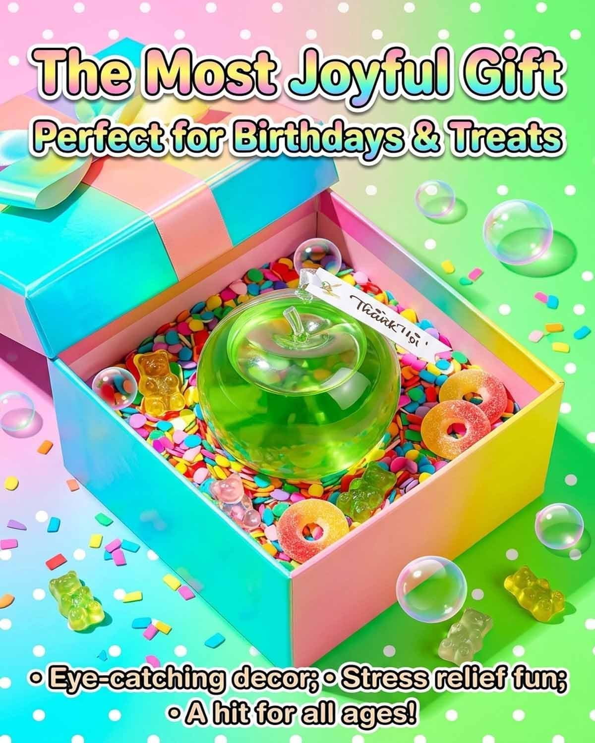 Apple Squishy, 3.15in Clear Cute Fruit Stress Balls, Soft Novelty Rebounding Squeeze Toys Glass Gloss Semi-Transparent,Fun Handmade Silicon Squishies Sticky for Anxiety Relief & Focus(4pcs)