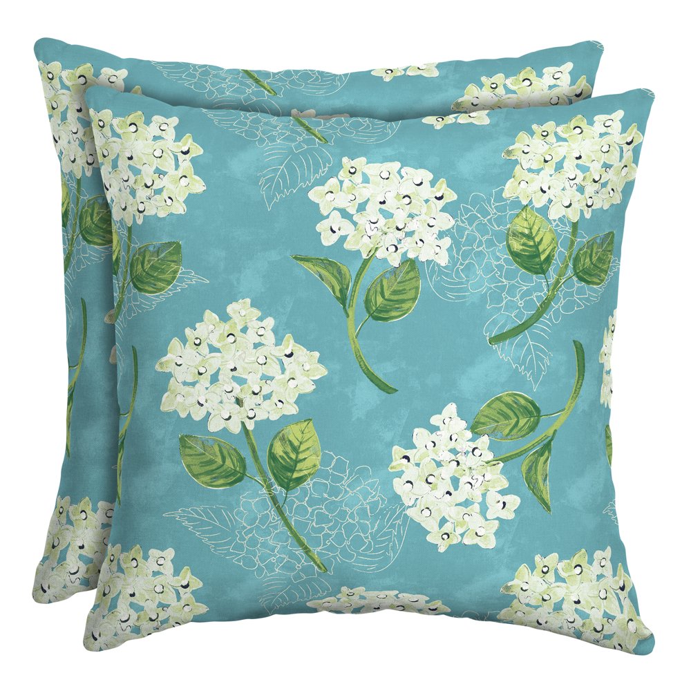 Mainstays Blue Floral 16" Outdoor Throw Pillow, Set of 2