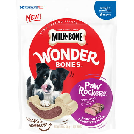 Milk-Bone Wonder Bones Paw Rockers with Real Beef, Long Lasting Dog Treats, Small-Medium,