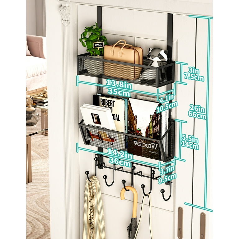 HapiRm Over The Door Hange Organizer with 9 Hooks and 2 Mesh Baskets,  Rustproof & Waterproof 304 Stainless Steel Door Hanger, No Drilling Over  The