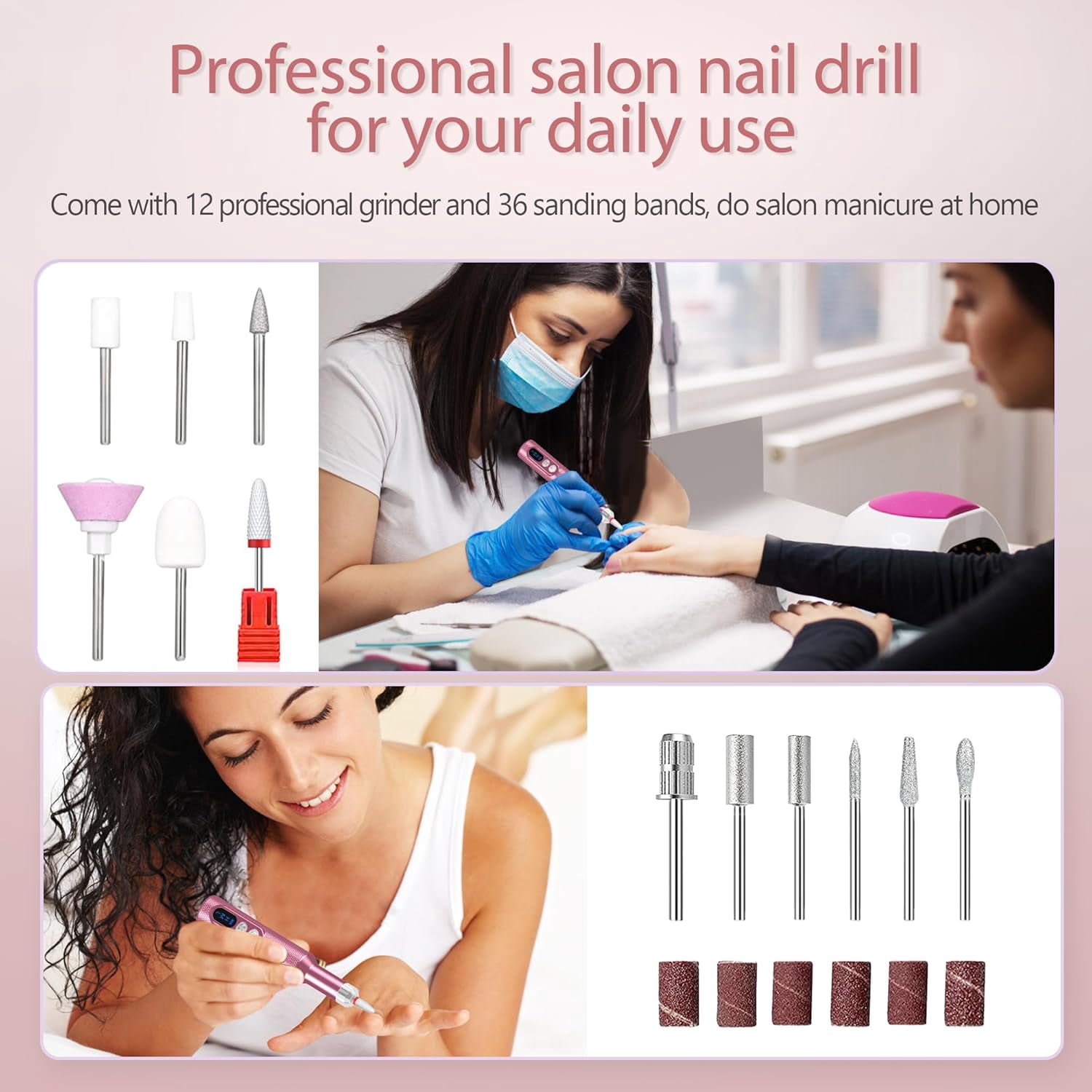Aorsher Cordless Electric Nail Drill Professional E-File Nail Drill Kit for Acrylic, Gel Nails, Manicure Pedicure Polishing Shape Tools Design for Home Salon Use Gray