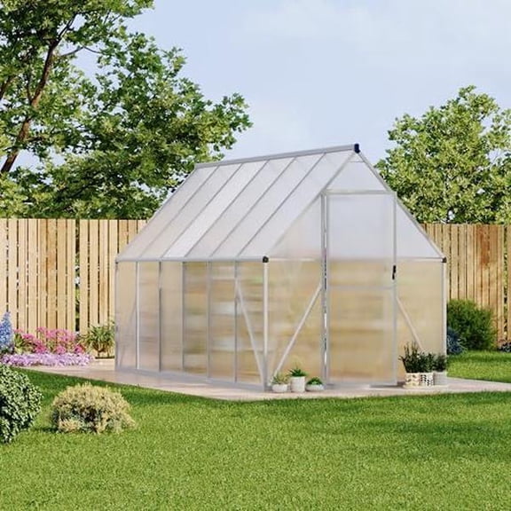 Silver 6x11ft Aluminum Frame Polycarbonate Outdoor Ventilated Greenhouse