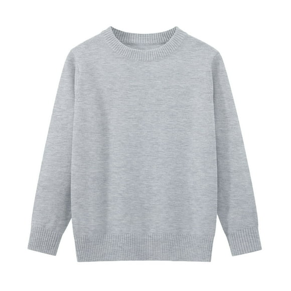 Splozh Chandail à Col Rond pour Tout-Petits Chandail Tricoté Confortable et Chaud pour Enfants Garçons et Filles Chandail de Base Uni Gris, 3-4 Ans