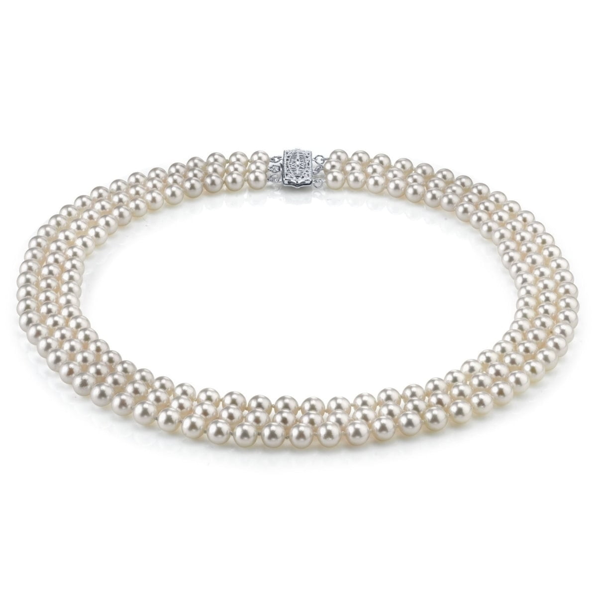 Radiance Pearl 14k Gold AAA Quality White Akoya Pearl Triple Strand Necklace (6-6.5mm) by Overstock