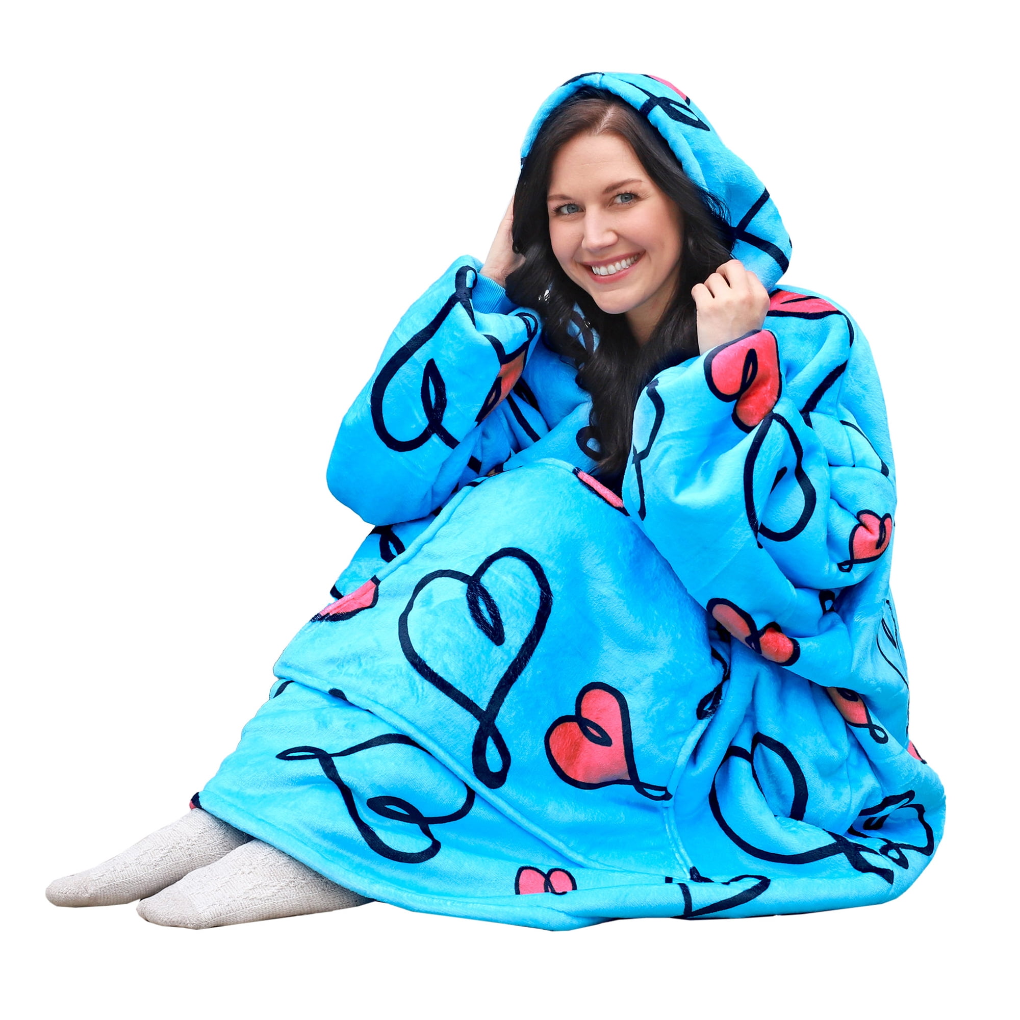 Catalonia Love Art Print Hoodie Blanket Oversized Sweatshirt,Wearable Sherpa Giant Pullover for Adults Men Women Teenagers Gift, Blue
