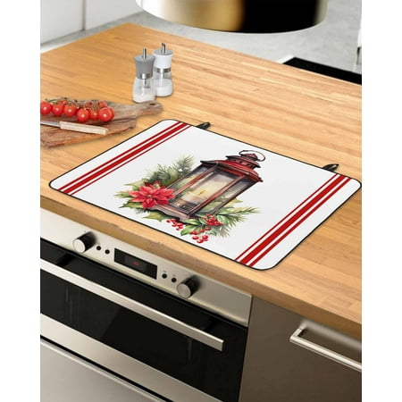 

Red Christmas Stove Top Covers for Electric Stove Heat Insulation Fireproof Glass Cooktop Cover Counter Top Glass Stove Cover for Prevent Scratches 36 x21 Xmas Poinsettia Botanical Red Striped