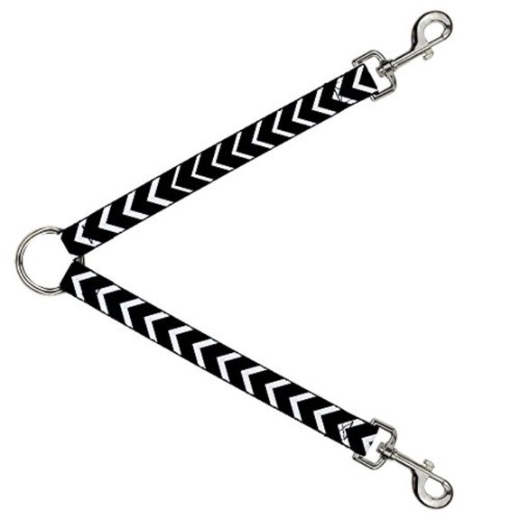 Dog Leash Splitter Chevron2 White Black 1 Foot Long 1 Inch Wide