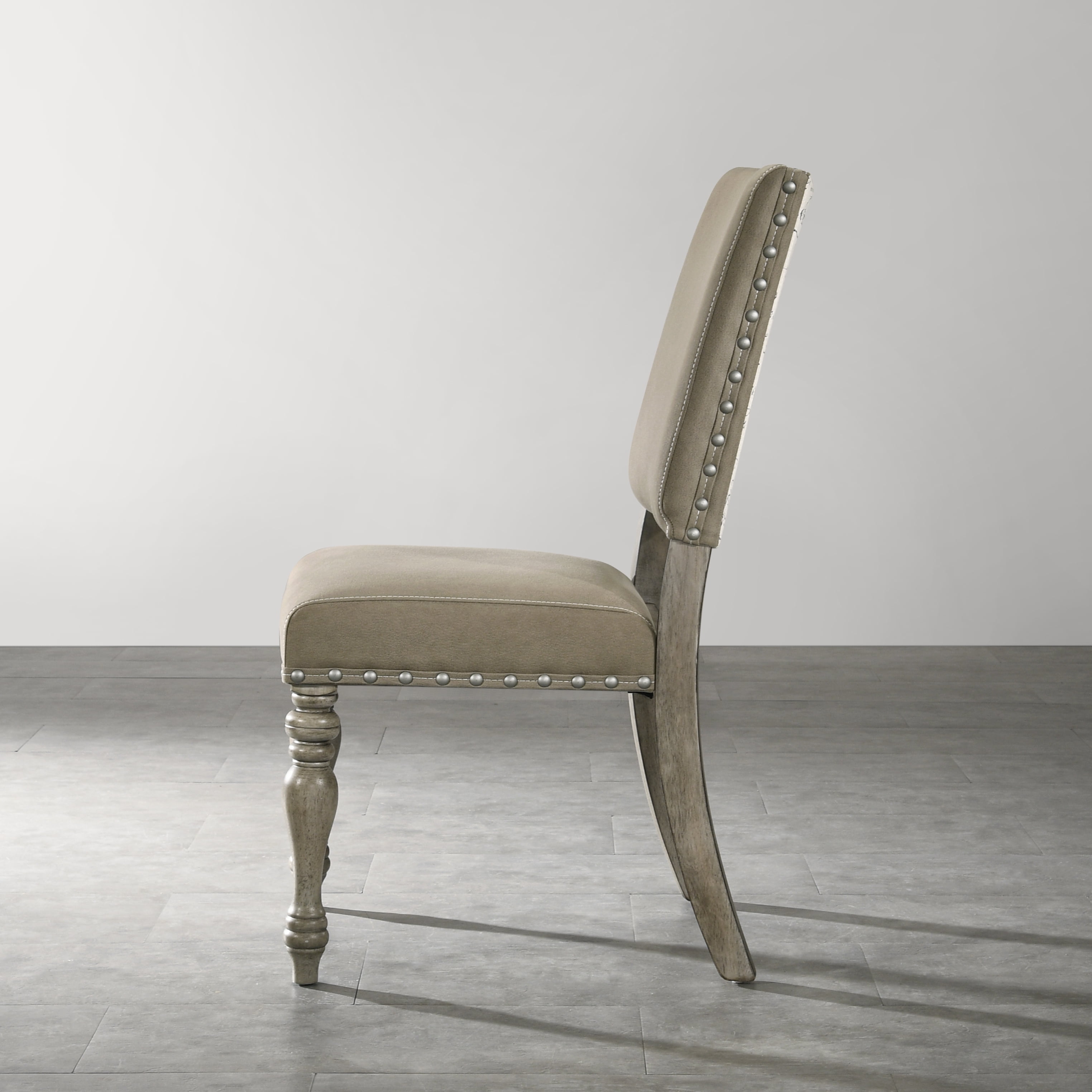 Roundhill Furniture Birmingham Script Printed Finish Dining Chair with Nail Head, Set of 2, Driftwood