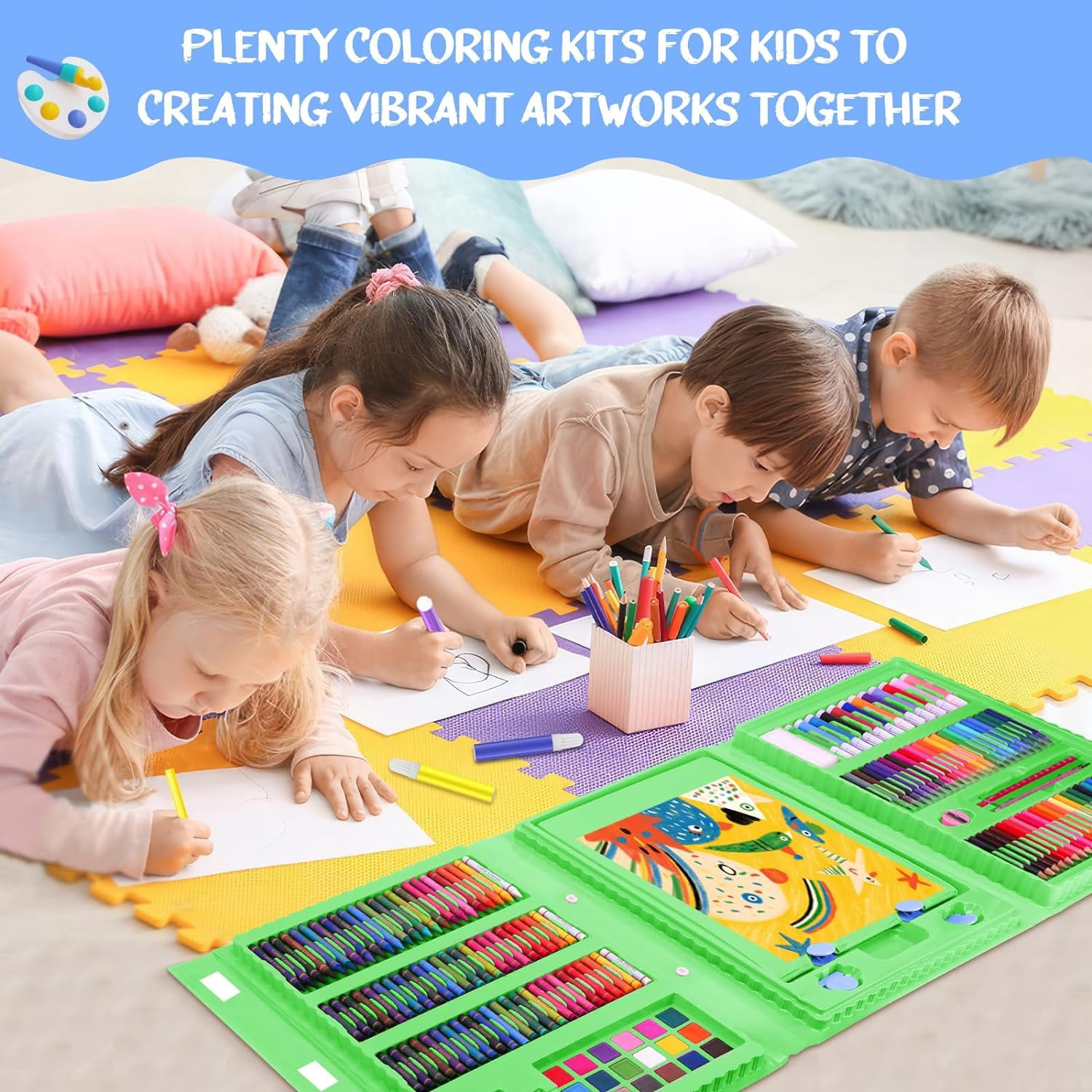 JYPS Art Supplies for Kids Ages 4-12,Dinosaur Drawing Sets Art Case,Coloring Kits with Double Sided Trifold Easel,Crayon,Colored Pencil,Marker,Coloring Book,Drawing Stuffs Gifts for Boys Age 4-6-8