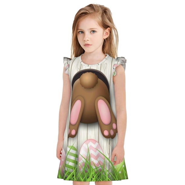 Balery Brown Bunny Camisón de princesa para niñas, pijama de algodón con mangas abullonadas, suave y bonito.-X-Large